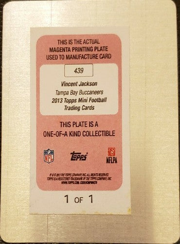 VINCENT JACKSON 2013 Topps Mini Football PRINTING PLATE #1/1 Buccaneers Chargers
