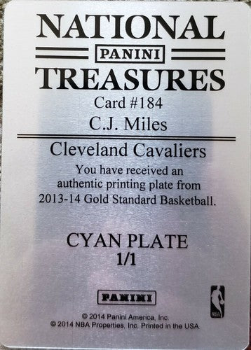 C.J. MILES 2013-14 Panini Gold Standard PRINTING PLATE SP #1/1 of 1 CJ Cavs Jazz