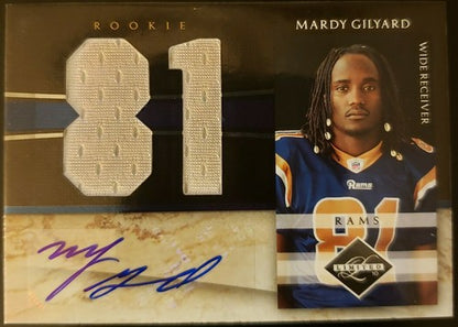 MARDY GILYARD 2010 Panini Limited Jumbo RC DUAL Jersey AUTO SP #05/10 Rams Jets