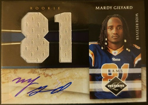 MARDY GILYARD 2010 Panini Limited Jumbo RC DUAL Jersey AUTO SP #05/10 Rams Jets
