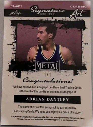 ADRIAN DANTLEY 2024 Leaf Metal Signature Series Classic Art AUTO 1/1 Jazz Lakers