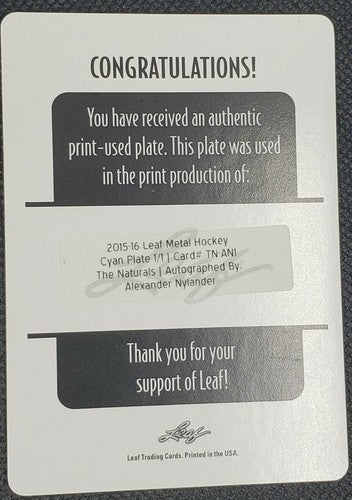 ALEXANDER NYLANDER 2015-16 Leaf Metal AUTO PRINTING PLATE #1/1 Blackhawks One of