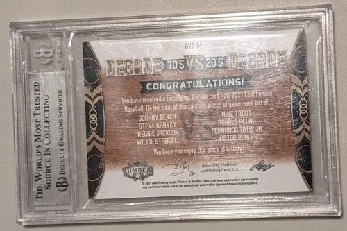 Mike TROUT Ronald ACUNA  Reggie JACKSON Johnny BENCH 2021 Lumber 8 BAT PATCH BGS