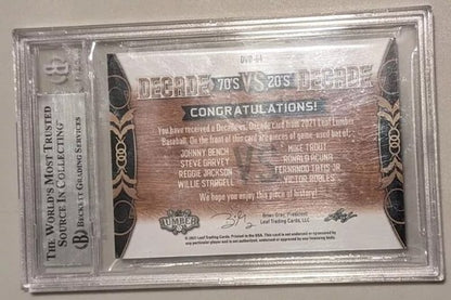 Mike TROUT Ronald ACUNA  Reggie JACKSON Johnny BENCH 2021 Lumber 8 BAT PATCH BGS