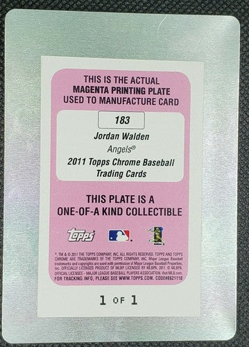 JORDAN WALDEN 2011 Topps Chrome Rookie Card PRINTING PLATE #1/1 Braves Angels RC