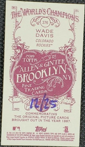WADE DAVIS 2019 Topps Allen & Ginter RED BACK MINI SP #12/25 Rockies Royals Rays