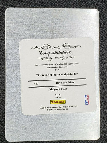 RAYMOND FELTON 2012-13 Panini Gold Standard PRINTING PLATE SP 1/1 Knicks Thunder