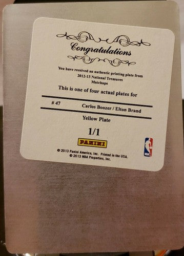 Carlos BOOZER Elton BRAND 2012-13 Panini Dual Jersey PRINTING PLATE SP #1/1 of 1