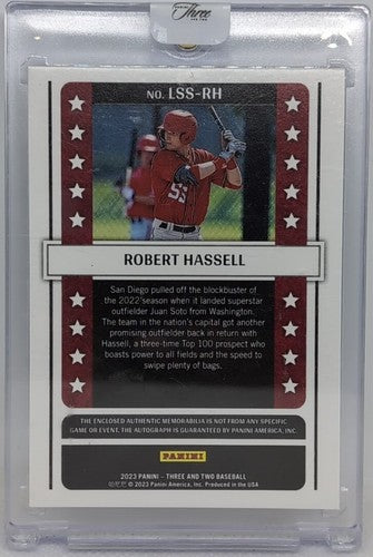 ROBERT HASSELL 2023 Panini Three and Two AUTO Jersey PATCH #5/8 Nationals Padres