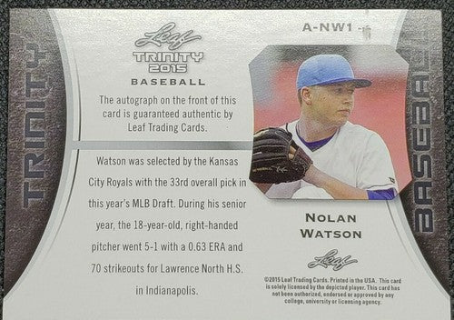 NOLAN WATSON 2015 Leaf Trinity Sapphire Blue RC AUTO #/25 Go Royals Inscription