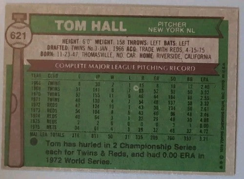 TOM HALL 2014 Topps 75th Anniversary Silver SP 1976 BUYBACK #621 Mets Reds Twins