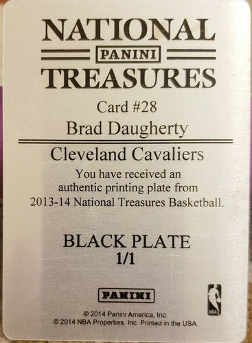 BRAD DAUGHERTY 2013-14 National Treasures Material PRINTING PLATE #1/1 of 1 Cavs