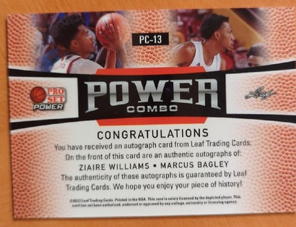 Ziaire WILLIAMS Marcus BAGLEY 2021-22 Leaf Pro Set Power DUAL AUTO Green #1/15