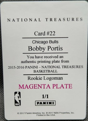 BOBBY PORTIS 2015-16 Panini National Treasures Logoman PRINTING PLATE #1/1 Bulls