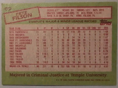 PETE FILSON 2017 Topps Rediscover SSP BUYBACK SILVER 1985 Minnesota Twins #97