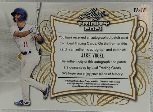 JAKE VOGEL 2021 Leaf Trinity DUAL AUTO Jersey BUTTON PATCH Purple SP /25 Dodgers