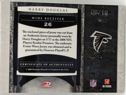 HARRY DOUGLAS 2008 Leaf Limited Team Logo RC Used Jersey PATCH SP #06/10 Falcons