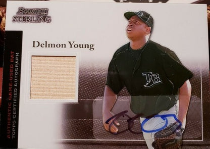 DELMON YOUNG 2004 Bowman Sterling DUAL AUTO Game Used Bat Relic SP TB Devil Rays