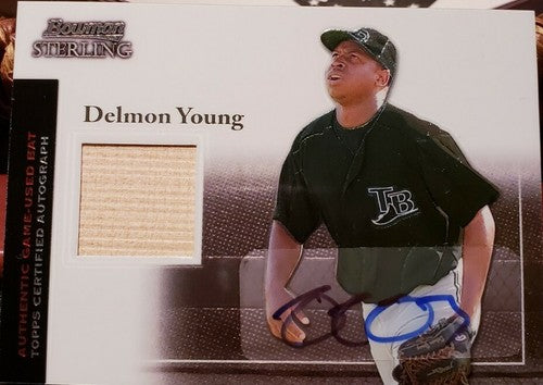 DELMON YOUNG 2004 Bowman Sterling DUAL AUTO Game Used Bat Relic SP TB Devil Rays