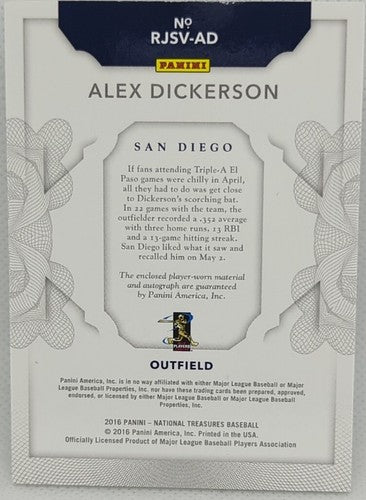 ALEX DICKERSON 2016 Panini National Treasures AUTO JUMBO Jersey LETTER PATCH #/5