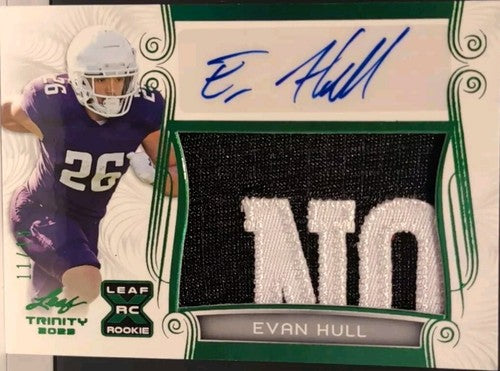 EVAN HULL 2023 Leaf Trinity DUAL RC AUTO JUMBO Northwestern LOGO PATCH /15 Colts