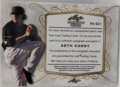 SETH CORRY 2020 Leaf Trinity RC DUAL AUTO Jersey LAUNDRY TAG PATCH SP /75 Giants