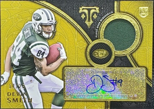 DEVIN SMITH 2015 Topps Triple Threads DUAL AUTO JERSEY PATCH Gold SP #04/25 Jets