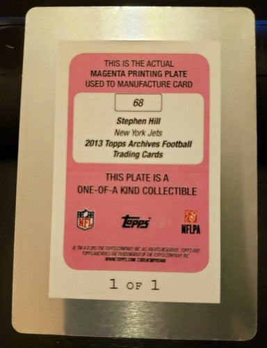 STEPHEN HILL 2013 Topps Archives Magenta PRINTING PLATE #1/1 of 1 New York Jets