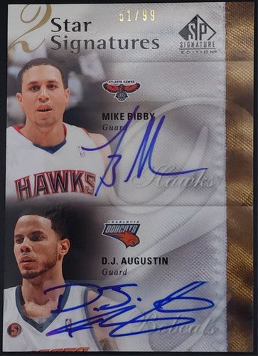 Mike BIBBY D. J. AUGUSTIN 2009-10 UD SP Signature Edition DUAL AUTO /99 Hawks DJ