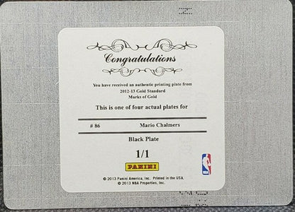 MARIO CHALMERS 2012-13 Panini Gold Standard Marks PRINTING PLATE 1/1 Heat One of