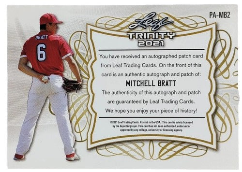 MITCHELL BRATT 2021 Leaf Trinity AUTO Jersey LAUNDRY TAG LOGO PATCH #/50 Rangers