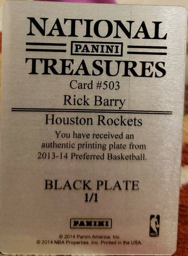 RICK BARRY 2013-14 Panini Preferred Signatures PRINTING PLATE #1/1 Rockets Nets