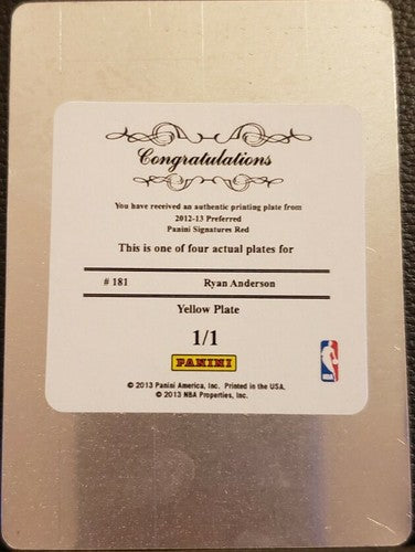 RYAN ANDERSON 2012-13 Panini Preferred PRINTING PLATE SP #1/1 Pelicans Hornets