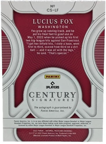 LUCIUS FOX JR 2022 Panini National Treasures AUTO Gold /10 Nationals Rays Giants