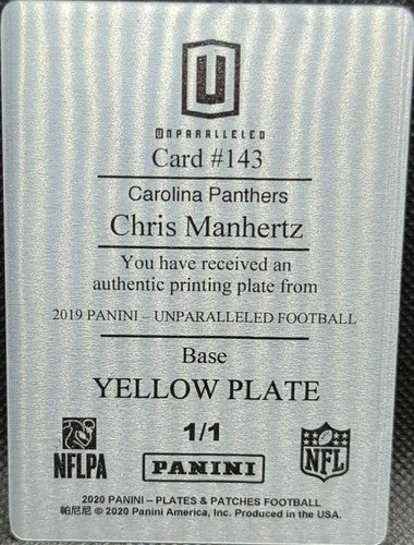 CHRIS MANHERTZ 2019 Panini Unparalleled PRINTING PLATE #1/1 Panthers Jaguars of
