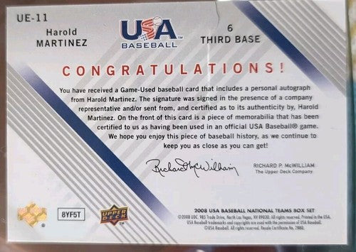 HAROLD MARTINEZ 2008 UD USA Baseball RC DUAL AUTO PATCH SP #1/1 of Phillies READ