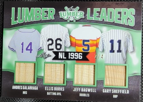 Jeff BAGWELL Gary SHEFFIELD Ellis BURKS GALARRAGA 2021 Lumber QUAD BAT PATCH #/4