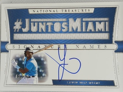 LEWIN DIAZ 2021 National Treasures Juntos Miami AUTO JUMBO JERSEY SP /99 Marlins