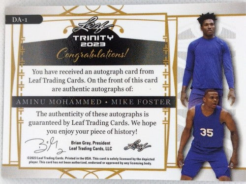Mike FOSTER Aminu MOHAMMED 2022-23 Leaf Trinity RC DUAL AUTO Gold SP #1/1 76ers