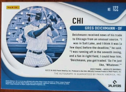 GREG DEICHMANN 2022 Panini Absolute RC Spectrum GOLD INK AUTO Black /10 Cubs A's