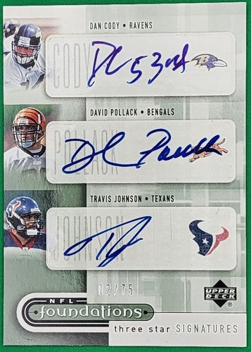 Dan CODY David POLLACK Travis JOHNSON 2005 NFL Foundations TRIPLE RC AUTO SP /75