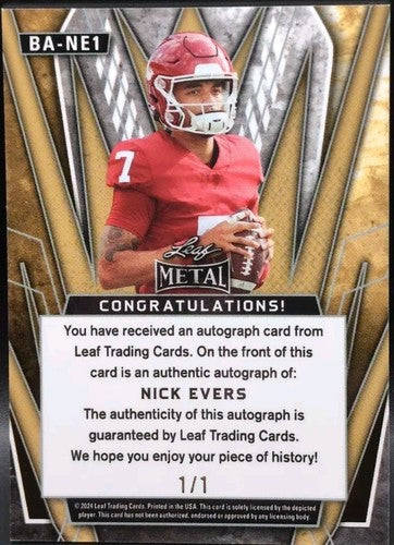 NICK EVERS 2024 Leaf Metal RC AUTO RED WHITE BLUE MOJO SP 1/1 of Wisconsin UConn