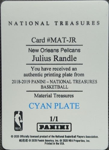 JULIUS RANDLE 2018-19 Panini National Treasures PRINTING PLATE #1/1 Pelicans of
