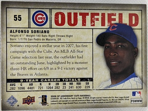 ALFONSO SORIANO 2008 Upper Deck SP Legendary Cuts Memorable Moments #1/1 Cubs of