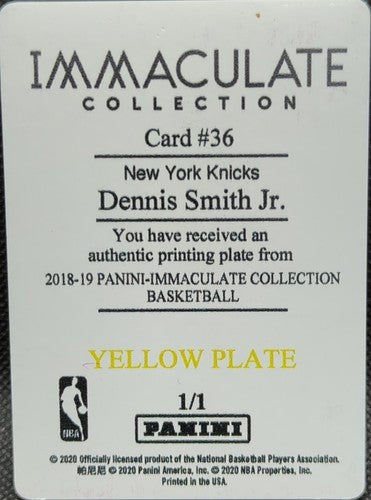 DENNIS SMITH JR. 2018-19 Panini Immaculate PRINTING PLATE SP #1/1 Knicks One of