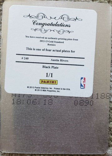 AUSTIN RIVERS 2012-13 National Treasures PRINTING PLATE #1/1 of 1 Gold Standard