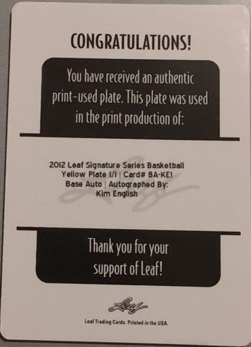 KIM ENGLISH 2012-13 Leaf Signature Series RC AUTO PRINTING PLATE SP #1/1 Pistons