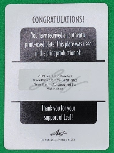 NICK NELSON 2019 Leaf News Flash RC AUTO PRINTING PLATE SP #1/1 Yankees Phillies