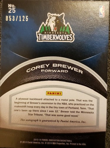 COREY BREWER 2013-14 Panini Innovation Foundations Ink AUTO Autograph SP #53/125