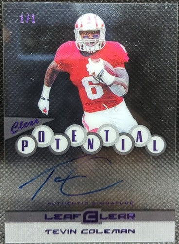 TEVIN COLEMAN 2015 Leaf Clear Potential RC AUTO Purple SP #1/1 Falcons One of